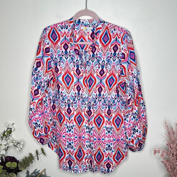 BODEN Rosie Linen Shirt Ikat Paradise Multi Red Blue Sz 2 {PP26} - Picture 3 of 6